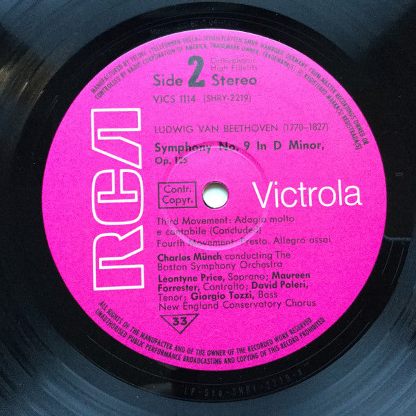 Ludwig Van Beethoven, Leontyne Price, Maureen Forrester, David Poleri, Giorgio Tozzi, Boston Symphony Orchestra, Charles Munch : Symphonie Nr. IX (LP, Pin)