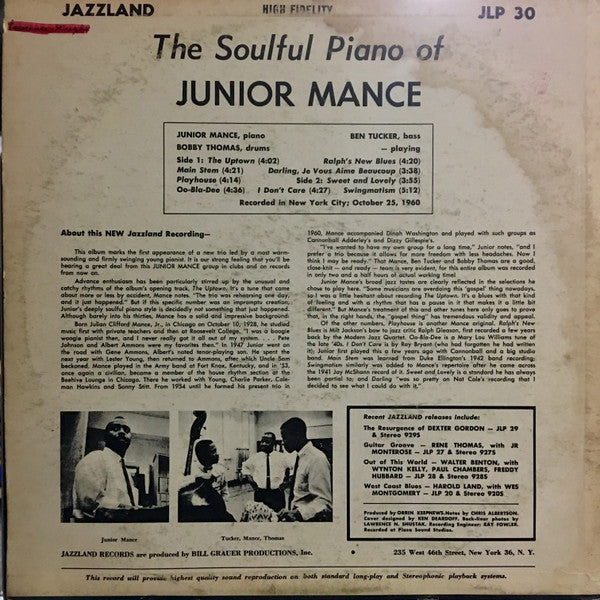 Junior Mance : The Soulful Piano Of Junior Mance (LP, Album, Mono, RP)
