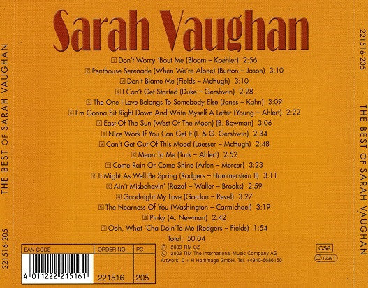 Sarah Vaughan : The Best Of Sarah Vaughan (Original Hits) (CD, Comp)
