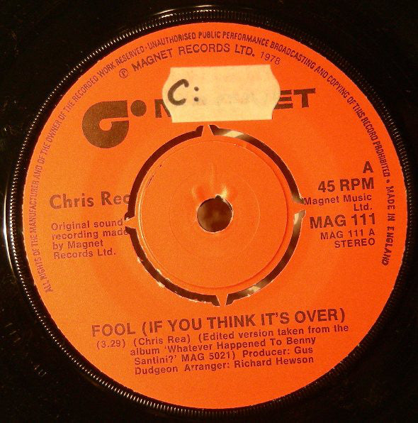 Chris Rea : Fool (If You Think It's Over) (7", Single)