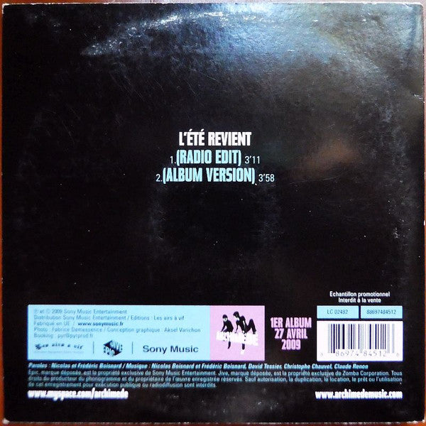 Archimède : L'été Revient (CD, Single, Promo, Car)