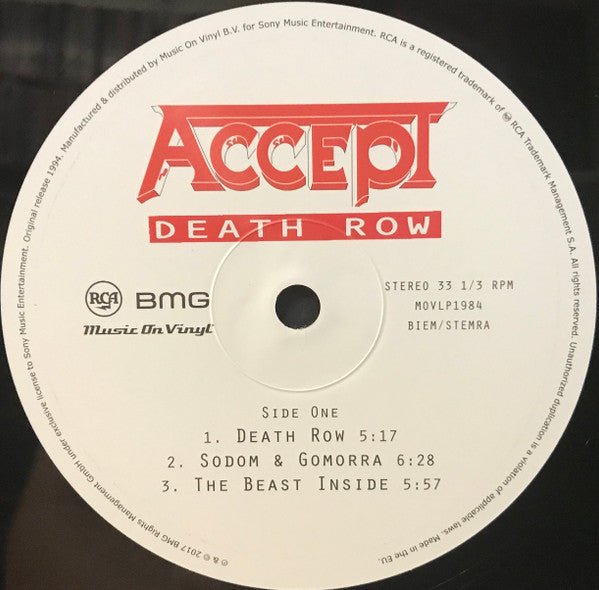 Accept : Death Row (2xLP, Album, RE)