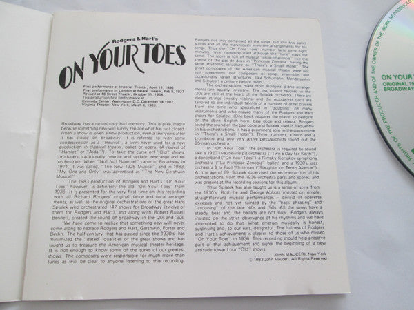 Various : On Your Toes (Original 1983 Broadway Cast) (CD)