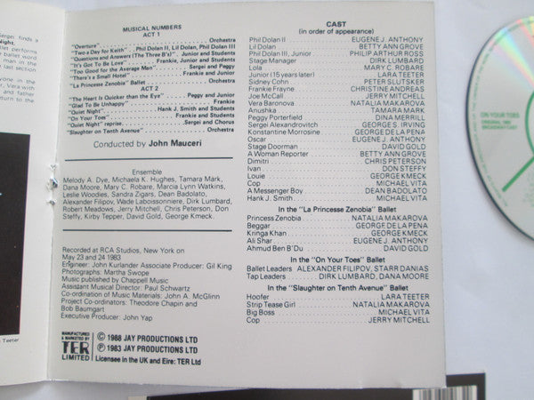 Various : On Your Toes (Original 1983 Broadway Cast) (CD)