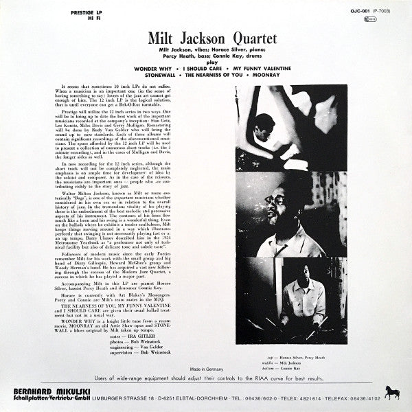 Milt Jackson : Milt Jackson Quartet (LP, Album, RE)