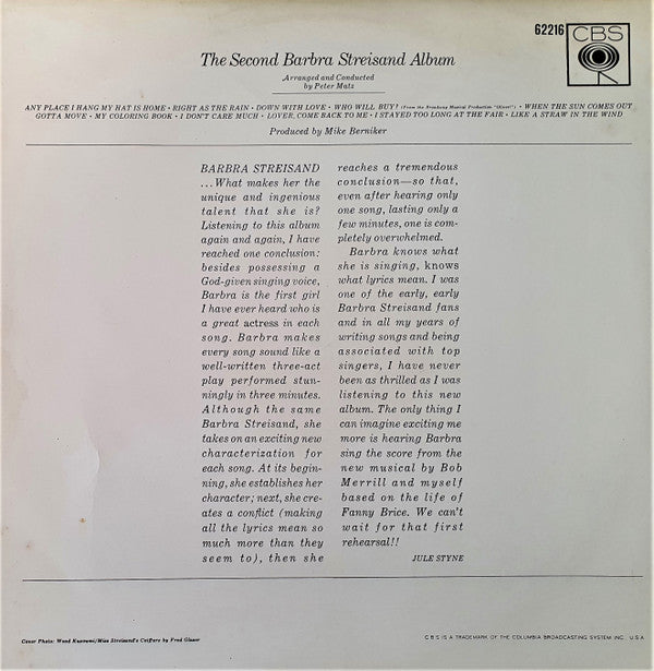 Barbra Streisand : The Second Barbra Streisand Album (LP, Album)