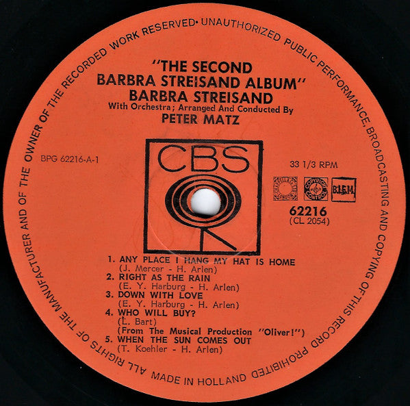 Barbra Streisand : The Second Barbra Streisand Album (LP, Album)