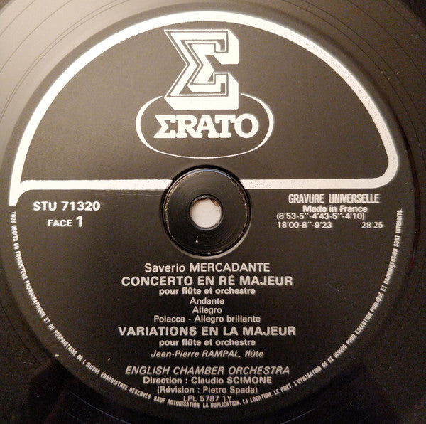 Jean-Pierre Rampal, English Chamber Orchestra, Claudio Scimone, Giuseppe Saverio Mercadante : Deux Concertos En Re Majeur = D Major = D Dur / En Mi Majeur = E Major = E Dur / Variations En La Majeur = A Major = A Dur (LP, Album, Gat)