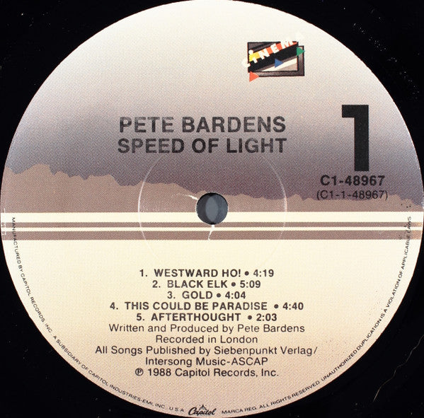 Peter Bardens : Speed Of Light (LP, Album, Spe)