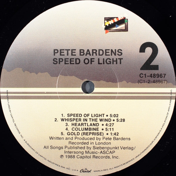 Peter Bardens : Speed Of Light (LP, Album, Spe)
