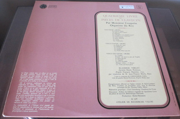 François Couperin - Blandine Verlet : Quatrième Livre De Piéces De Clavecin : Vingtième, Vingt-Unième & Vingt-Deuxième Ordres (LP, Album, Gat)