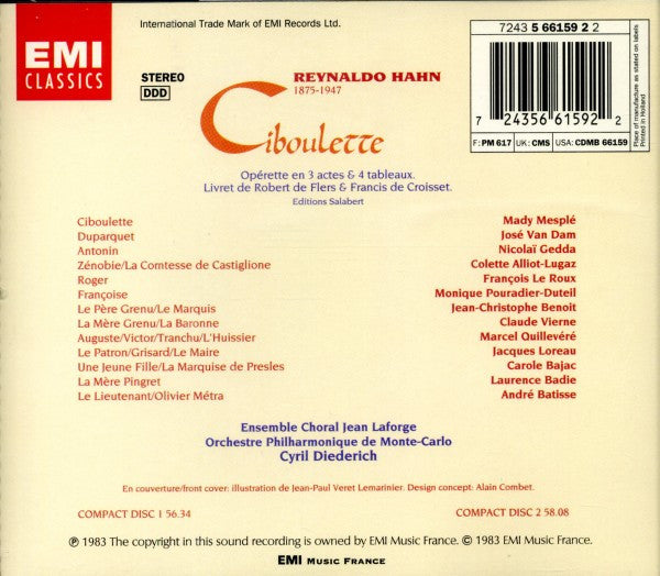 Reynaldo Hahn - Mady Mesplé, José van Dam, Nicolai Gedda, Orchestre Philharmonique De Monte-Carlo, Cyril Diederich : Ciboulette (2xCD, RE)