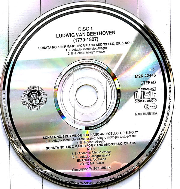Ludwig van Beethoven - Yo-Yo Ma / Emanuel Ax : The Sonatas For Piano/Klavier & Cello (2xCD, Album, Comp)