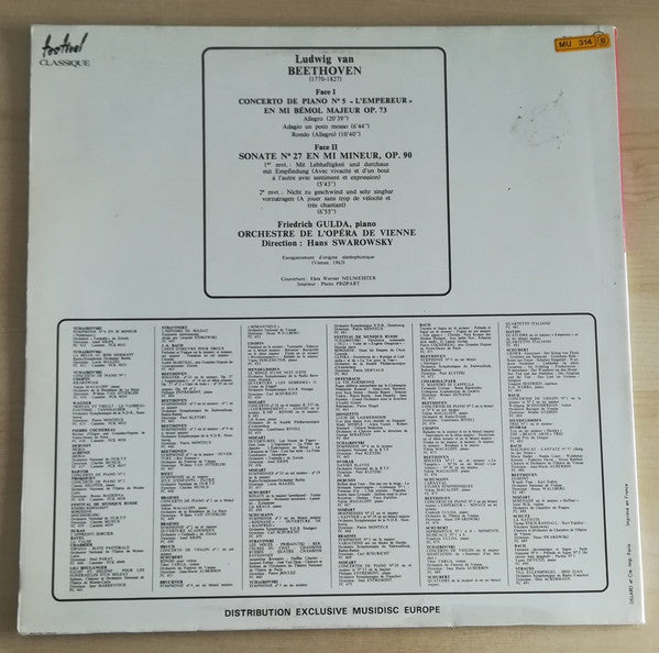 Ludwig van Beethoven / Friedrich Gulda - Orchester Der Wiener Staatsoper - Hans Swarowsky : Concerto De Piano N°5 "L'empereur" / Sonate N°27 En Mi Mineur (LP)