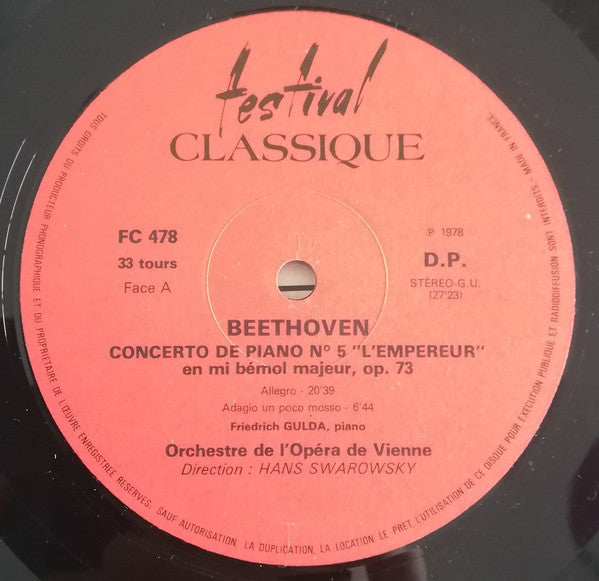 Ludwig van Beethoven / Friedrich Gulda - Orchester Der Wiener Staatsoper - Hans Swarowsky : Concerto De Piano N°5 "L'empereur" / Sonate N°27 En Mi Mineur (LP)