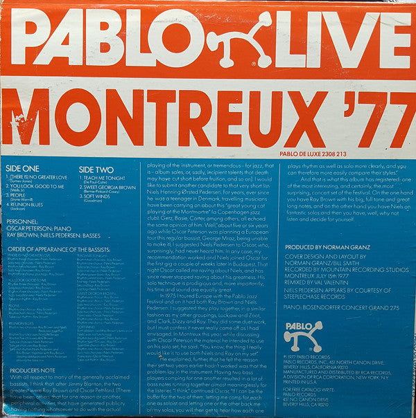 Oscar Peterson And The Bassists Ray Brown, Niels Pedersen* : Montreux '77 (LP, Album)