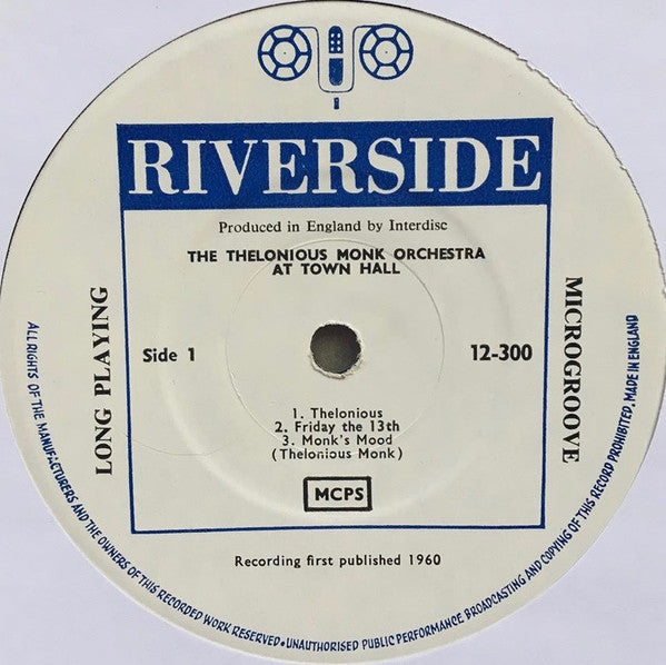 The Thelonious Monk Orchestra : At Town Hall (LP, Album, Mono)