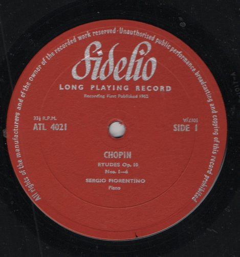 Frédéric Chopin, Sergio Fiorentino : Complete Etudes Vol.1 (LP, Album, Mono)