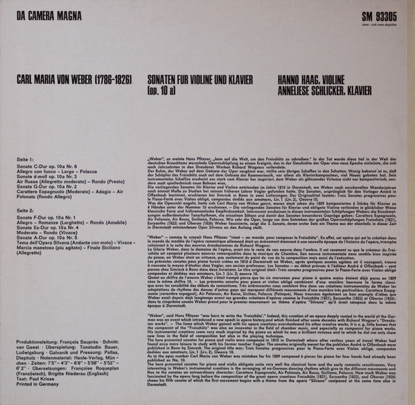 Carl Maria von Weber, Hanno Haag, Anneliese Schlicker : Sonaten für Violine Und Klavier (LP)