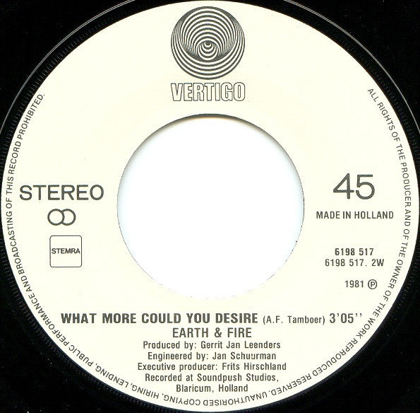 Earth And Fire : Tell Me Why (7", Single)