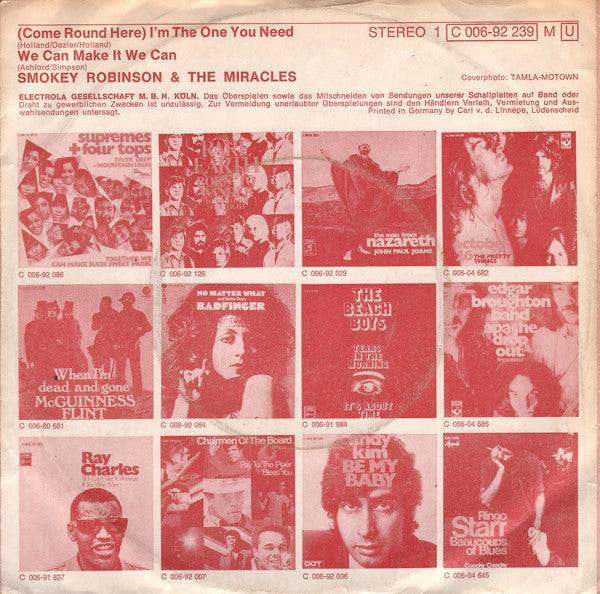 The Miracles : (Come Round Here) I'm The One You Need / We Can Make It We Can (7", Single, Mono)