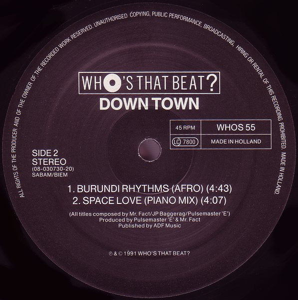 Down Town : Space Love (12")