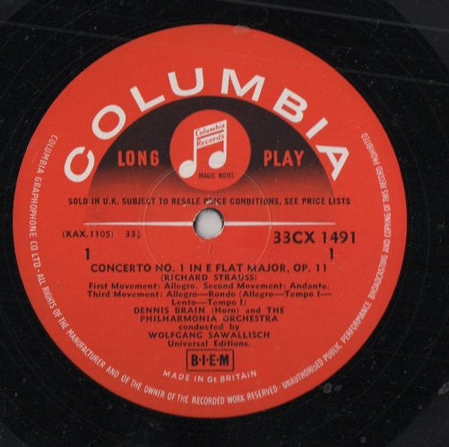 Dennis Brain · Richard Strauss – Wolfgang Sawallisch, Philharmonia Orchestra : Horn Concertos (LP, Mono, RP)