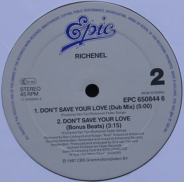 Richenel : Don't Save Your Love (Joined Forces Remix) (12", Maxi)