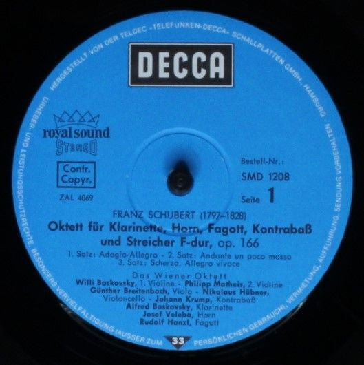 Franz Schubert, Wiener Oktett : Oktett F-dur, Op. 166 (LP)