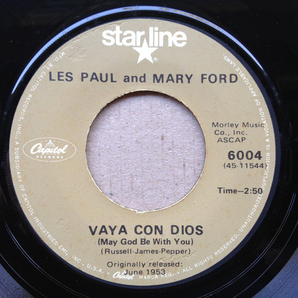 Les Paul & Mary Ford : Vaya Con Dios / How High The Moon (7", Single, RE)