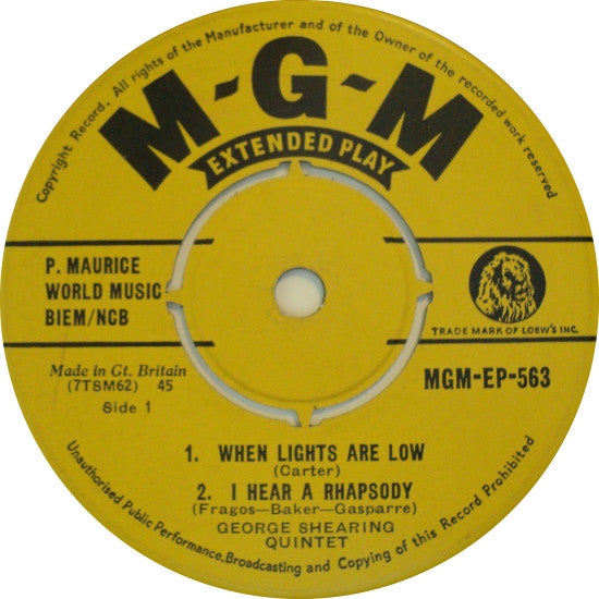 The George Shearing Quintet : When Lights Are Low (7", EP)
