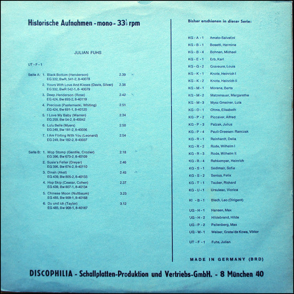 Julian Fuhs : Julian Fuhs (LP, Album, Comp, Mono)