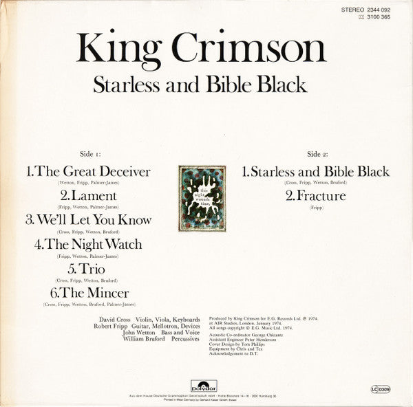 King Crimson : Starless And Bible Black (LP, Album, RE)