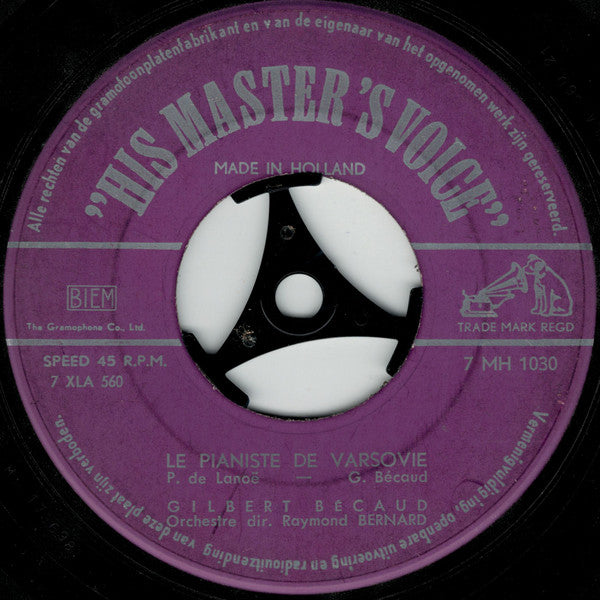 Gilbert Bécaud : La Corrida - Le Pianiste De Varsovie (7", Single, Pur)