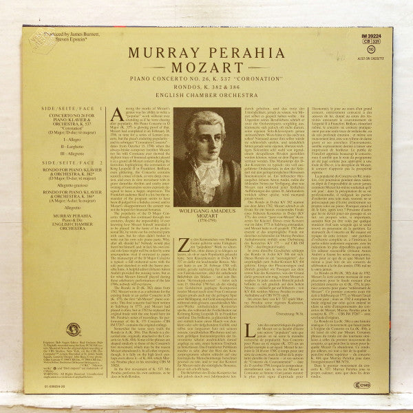 Wolfgang Amadeus Mozart – Murray Perahia, English Chamber Orchestra : Piano Concerto No. 26, K. 537 "Coronation" / Rondos, K. 382 & 386 (LP, Album)