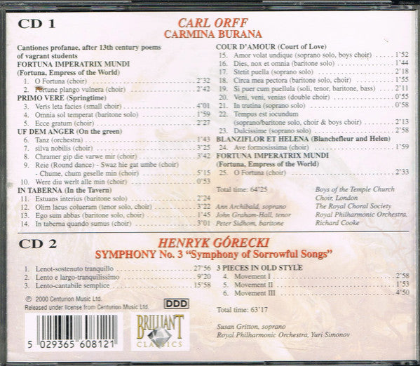 Carl Orff / Henryk Górecki : Carmina Burana / Symphony Of Sorrowful Songs (2xCD)
