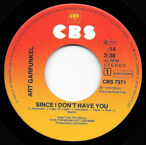 Art Garfunkel : Since I Don't Have You (7", Single)