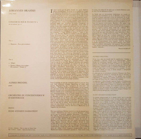 Johannes Brahms - Alfred Brendel, Concertgebouworkest, Hans Schmidt-Isserstedt : Concerto Pour Piano No. 1 (LP, Gat)