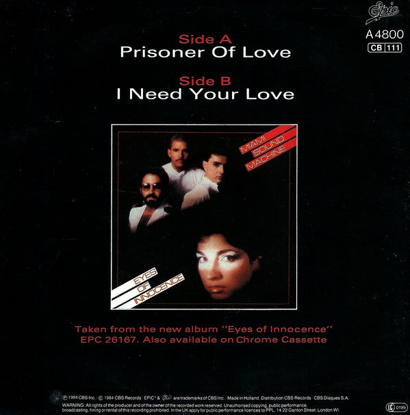 Miami Sound Machine : Prisoner Of Love (7", Single)
