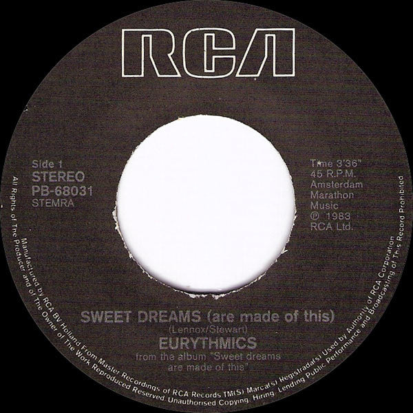 Eurythmics : Sweet Dreams (Are Made Of This) (7", Single)