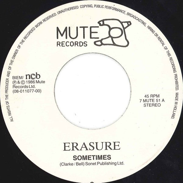 Erasure : Sometimes (7", Single)