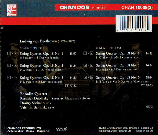 Ludwig van Beethoven, Borodin String Quartet : String Quartets, Op. 18 (2xCD, RE, RM)