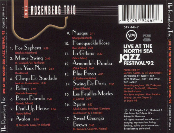 The Rosenberg Trio : Live At The North Sea Jazz Festival '92 (CD, Album)