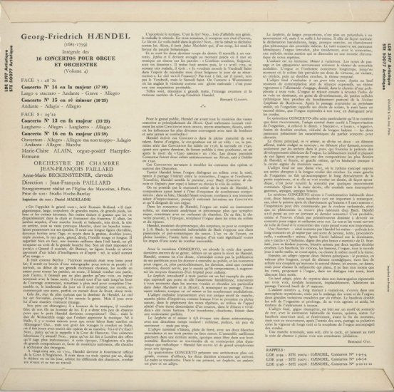 Georg Friedrich Händel, Marie-Claire Alain, Jean-François Paillard : Integrale Des 16 Concertos Pour Orgue Et Orchestre No. 13-16  Vol. IV (LP, Album)