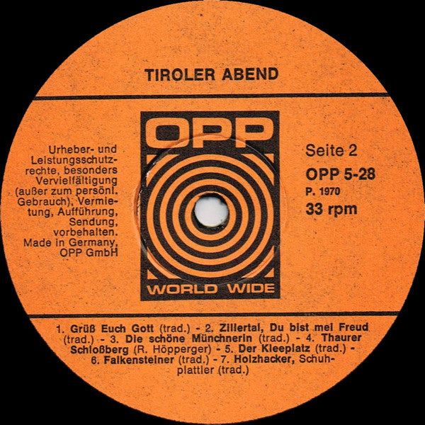 Geschwister Gundolf, Der Trachtenverein Nordkettler Rum : Tiroler Abend (LP)