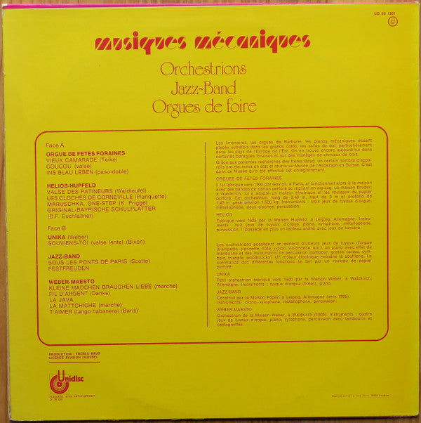 No Artist : Musiques Mécaniques - Orchestrations Jazz-Band Orgues de Foire (LP)