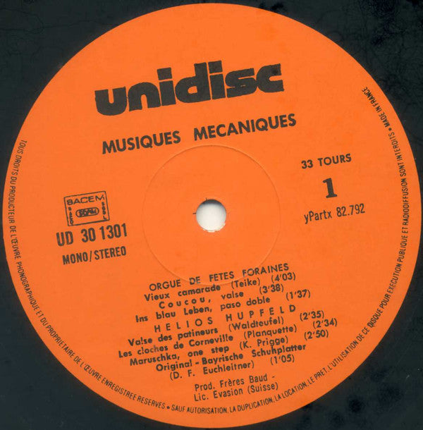 No Artist : Musiques Mécaniques - Orchestrations Jazz-Band Orgues de Foire (LP)