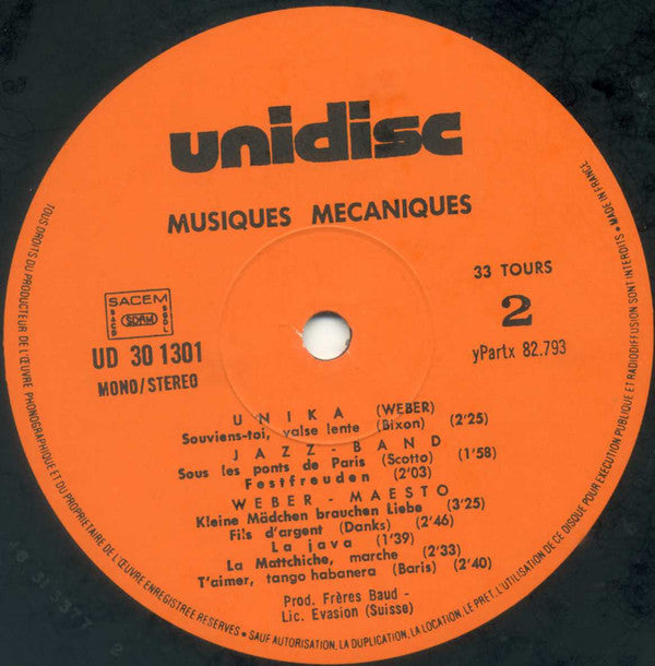 No Artist : Musiques Mécaniques - Orchestrations Jazz-Band Orgues de Foire (LP)