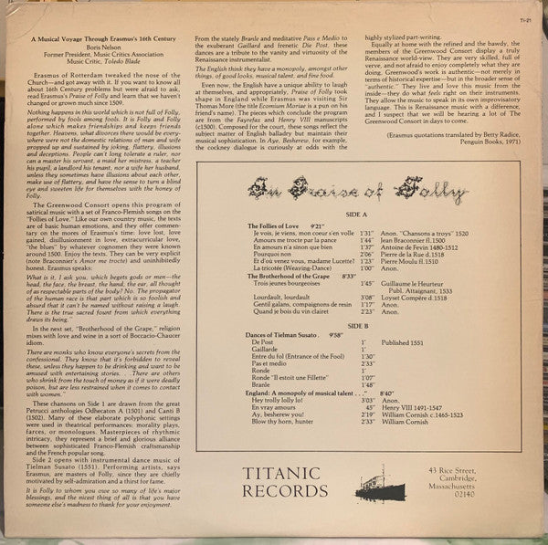 The Greenwood Consort : In Praise of Folly (LP)