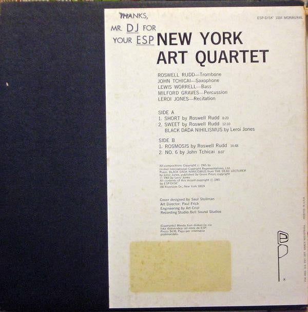 New York Art Quartet : New York Art Quartet (LP, Album, Mono)